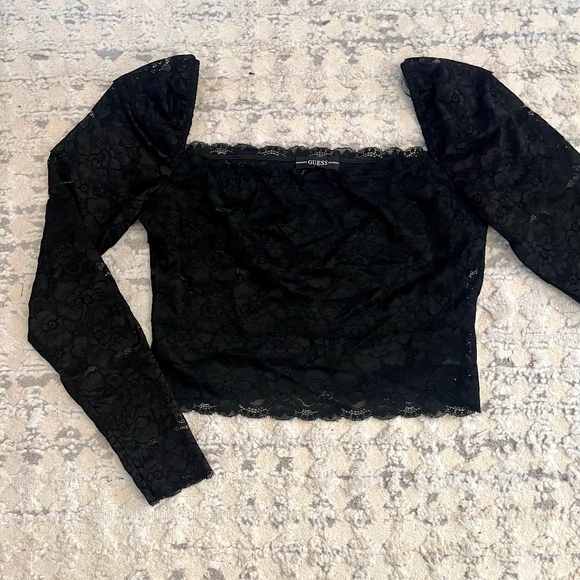 Black Lace Off the Shoulder Top ~ GUESS ~ NEW without Tags ~ SUPER DEAL - Picture 4 of 11